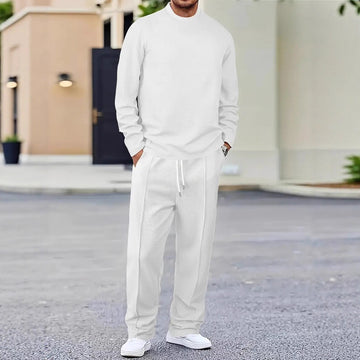 Men's Two Piece Long Sleeve Top and Straight Leg Trousers Set