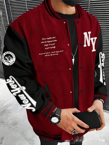 Men's Varsity Bomber Jacket with Contrast Sleeves
