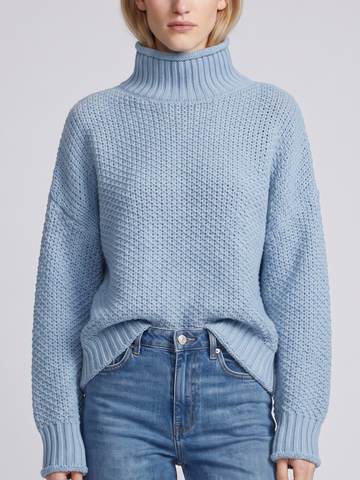 Women's Waffle-Knit Turtleneck Sweater Oversized