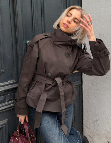 Women's Cotton Trench Coat Cropped