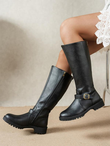 Women's Buckle Design - Knee High Boots