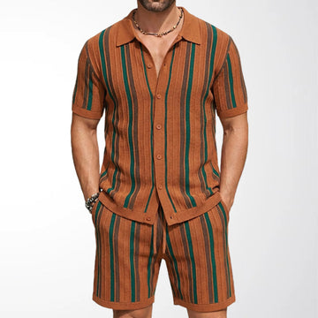 Men's Striped Knit Short Sleeve Shirt - Coordinated Shorts Set