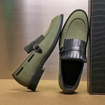 Men's Tassel Suede Loafers - Slip On - Monk Strap - Low Profile