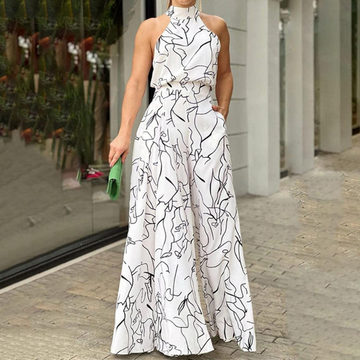 Women's Abstract Print Halter Neck Jumpsuit
