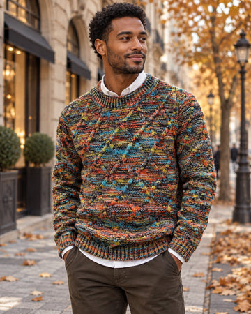 Men's Multi-Colour Marled Knit Sweater Cable Knit