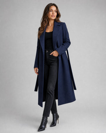 Women's Wool Overcoat Belted Notched Lapel