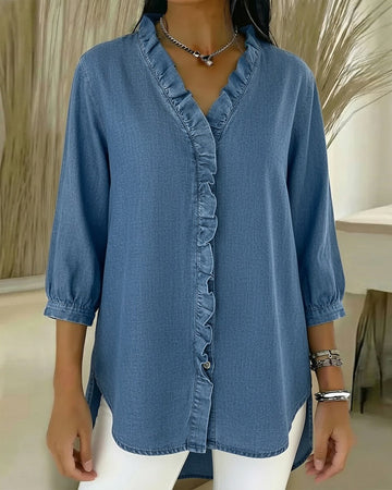 Women's Denim Blouse V-Neck