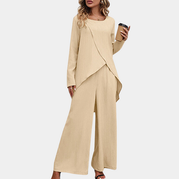 Women's Asymmetric Wrap Top Wide Leg Palazzo Trousers Two Piece Set