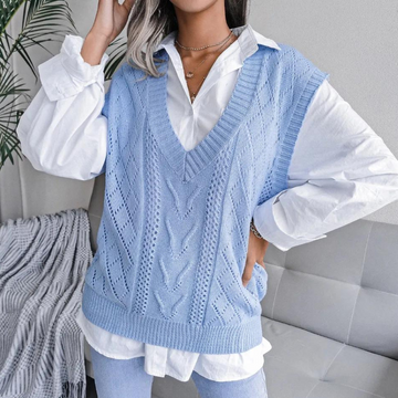 Women's Cable Knit Sweater Vest V-Neck