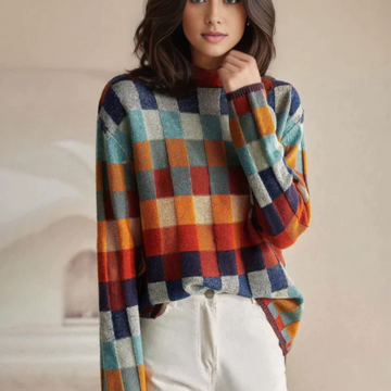 Women's Cashmere Checked Sweater Relaxed Fit