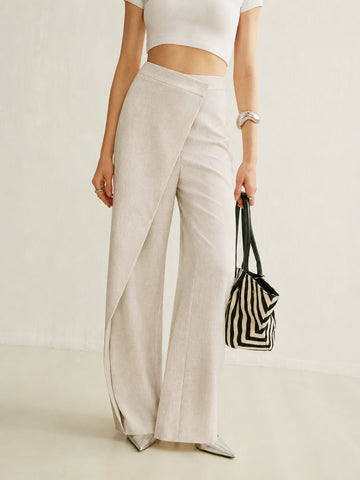 Women's Linen Wide Leg Trousers Asymmetric Wrap