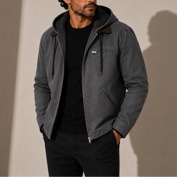 Men's Cotton Hooded Jacket Fleece-Lined
