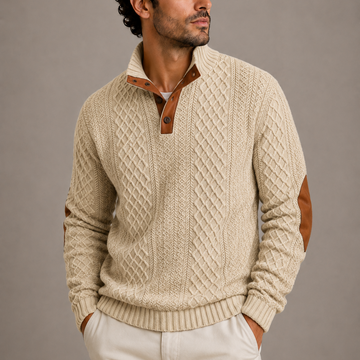 Men's Cable Knit Sweater Henley Neck