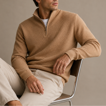 Men's Textured Quarter Zip Jumper Stand Collar