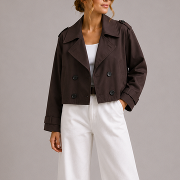 Women's Cropped Trench Coat Oversized Double Breasted