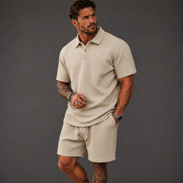 Men's Two-Piece Set Jacquard Polo Relaxed Fit