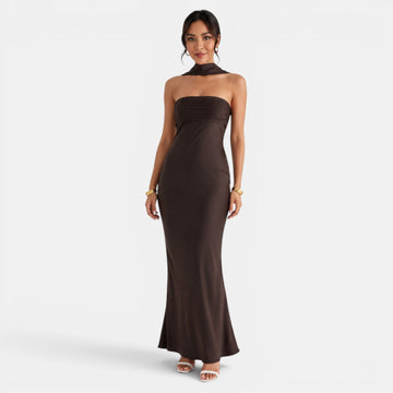 Women's Satin Halter Maxi Dress Open Back