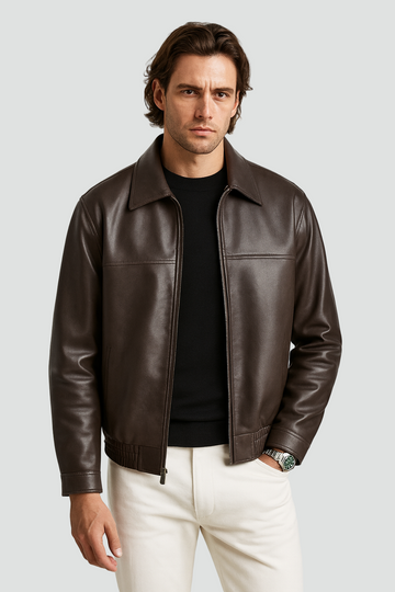 Men's Leather Bomber Jacket Relaxed Fit