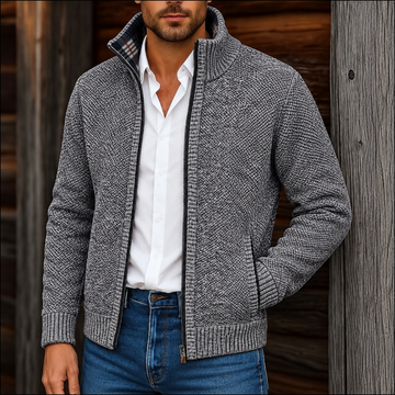 Men's Cardigan Zip-Front Stand Collar