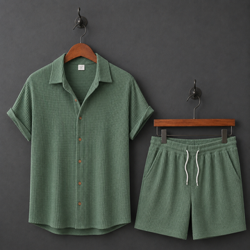 Men's Waffle-Weave Two-Piece Set Relaxed Fit