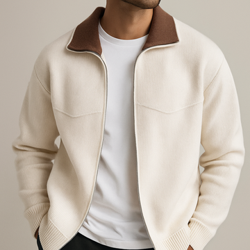 Men's Knit Cardigan Contrast Collar