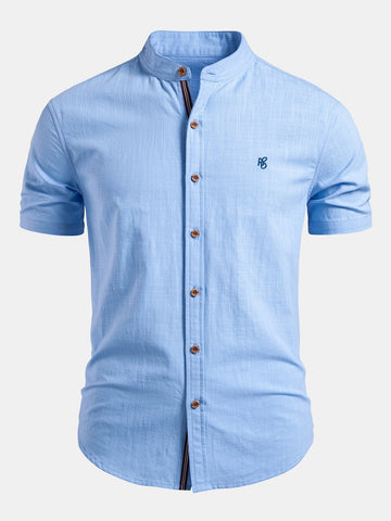 Men's Linen Shirt Stand Collar