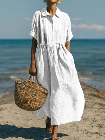 Women's Cotton Midi Dress Shirt Style