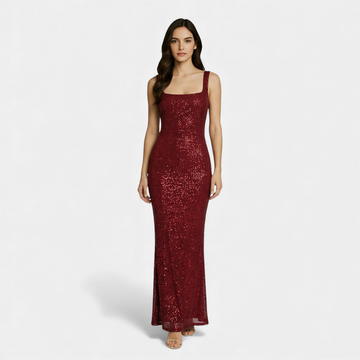 Women’s Sleeveless Embellished Maxi Dress with Square Neck and Low Back