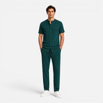 Men's Ribbed Short Sleeve Henley Top - Drawstring Trousers Set