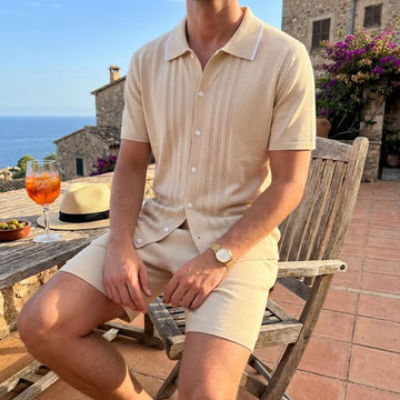 Men's Knit Two-Piece Set Contrast Tipping