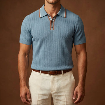 Men's Ribbed Knit Polo Contrast Tipping