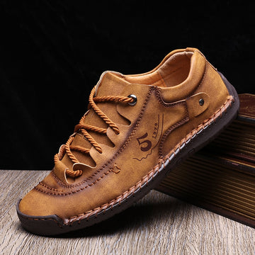 Men's Hand-Stitched Leather Lace-Up Orthopedic Sneakers