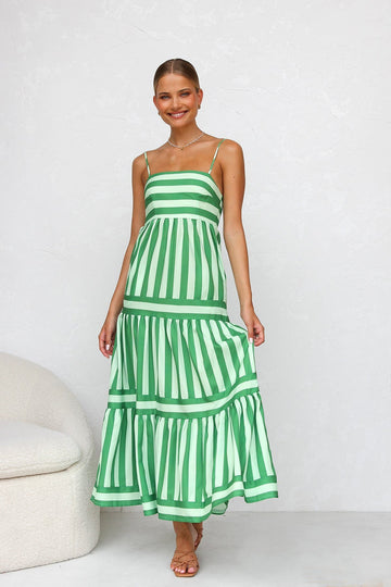 Women's Striped Maxi Dress Tiered
