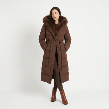 Women's Puffer Coat Faux Fur Hood Belted