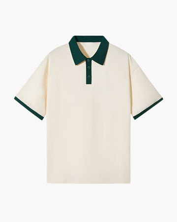 Men's Relaxed Fit Contrast Collar Polo Shirt - Short Sleeve with Button Placket and Contrast Tips