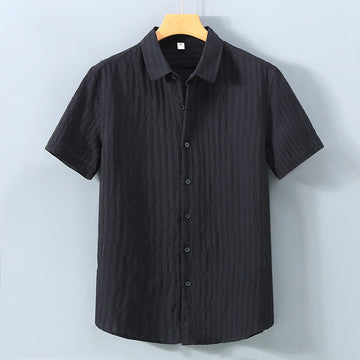 Men's Short Sleeve Button-Up Shirt - Textured Stripe - Point Collar - Casual Summer