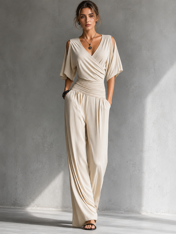 Women's Jumpsuit Cold Shoulder V-Neck