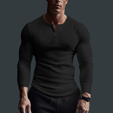 Men's Ribbed Henley T-Shirt Slim Fit
