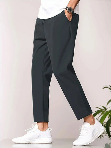 Men's Straight Leg Trousers - Drawstring Waist - Ankle Length