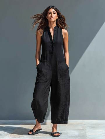 Women's Linen Sleeveless Jumpsuit