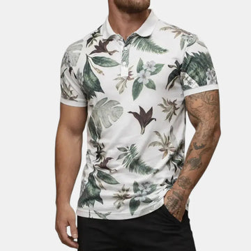 Men's Tropical Print Polo Shirt - Short Sleeve Button Placket