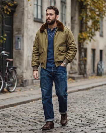 Men's Bomber Jacket Shearling Collar Aviator Style