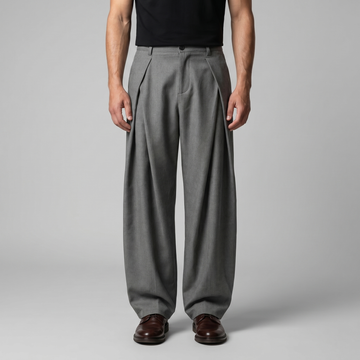 Men's Pleated Wide Leg Trousers Relaxed Fit