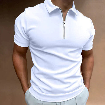 Men's Quarter-Zip Polo Shirt - Short Sleeve - Fitted Collar