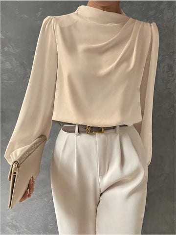 Women's Satin Cowl Neck Blouse Relaxed Fit