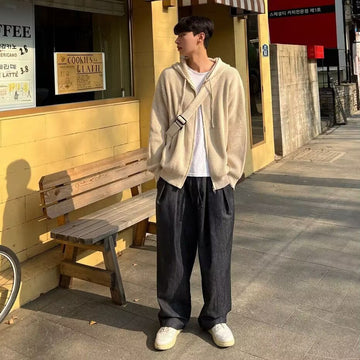 Men's Ribbed Knit Hoodie Relaxed Fit