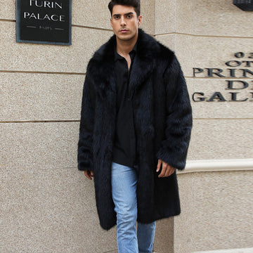 Men's Faux Fur Overcoat Notched Lapel