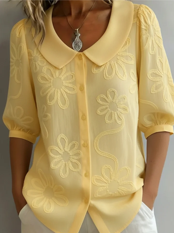 Women's Floral Embroidered Blouse Peter Pan Collar