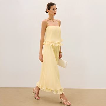 Women's Pleated Two-Piece Set Ruffle Trim