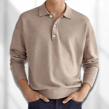 Men's Long Sleeve Polo - Three Button - Ribbed Collar - Pullover
